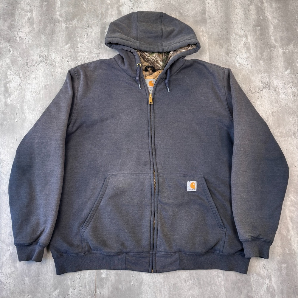 Carhartt Full Zip Hoodie Mens XL Gray Realtree Camo Lined Workwear Sweatshirt